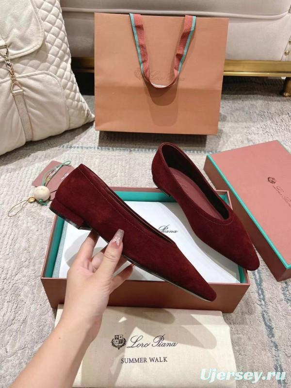 2025 Women LP Burgundy Suede Ballet Flat
