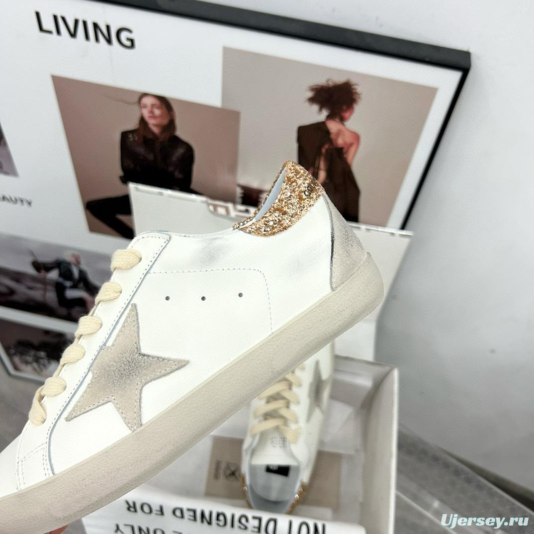 2025 Women GGDB White Grey Glitter Leather Sneakers