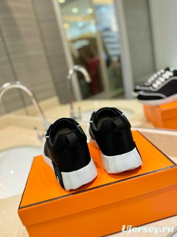 2024 Unisex Hermès Black Imported Silk Calfskin Suede Casual Sneakers MJ00320