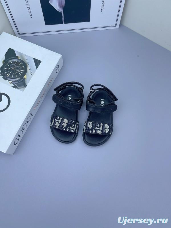 2025 Kids Dior Black Fabric Leather Sandals