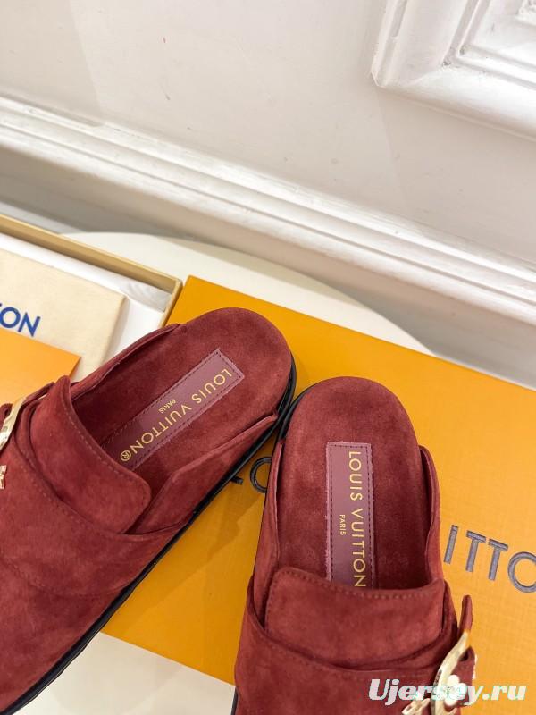 2025 Women Louis Vuitton Burgundy Suede Mule COSY COMFORT KFY00300(F)