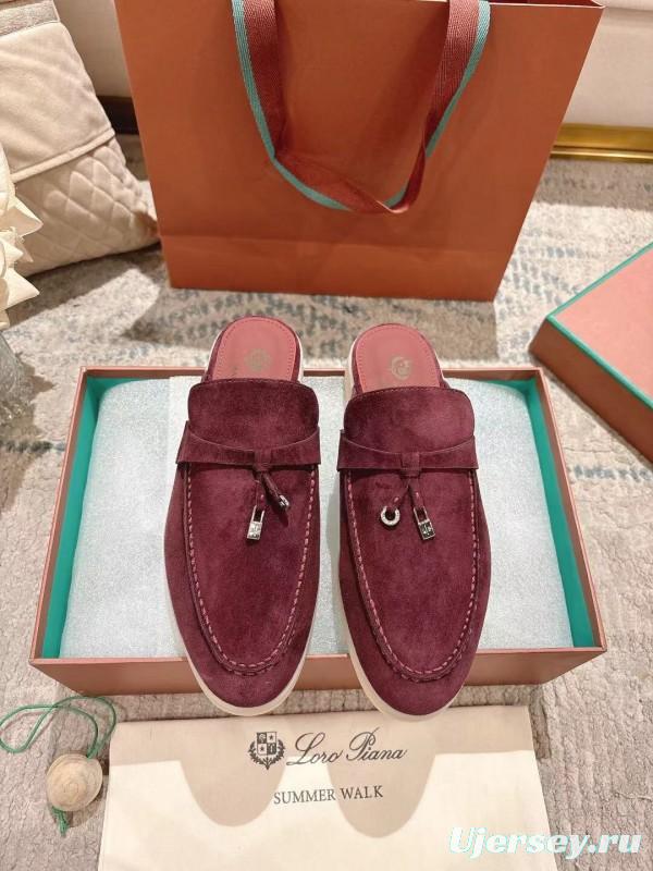 2025 Women LP Burgundy Suede Slippers