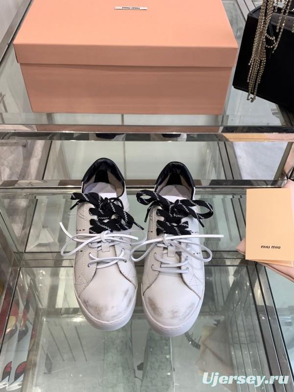 2025 Women Miu Miu White Black Leather Sneakers LY00290