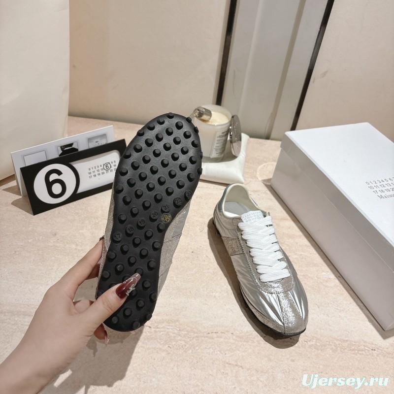 2025 Unisex Maison Margiela Silver Grey Nylon Suede Sneakers Distressed