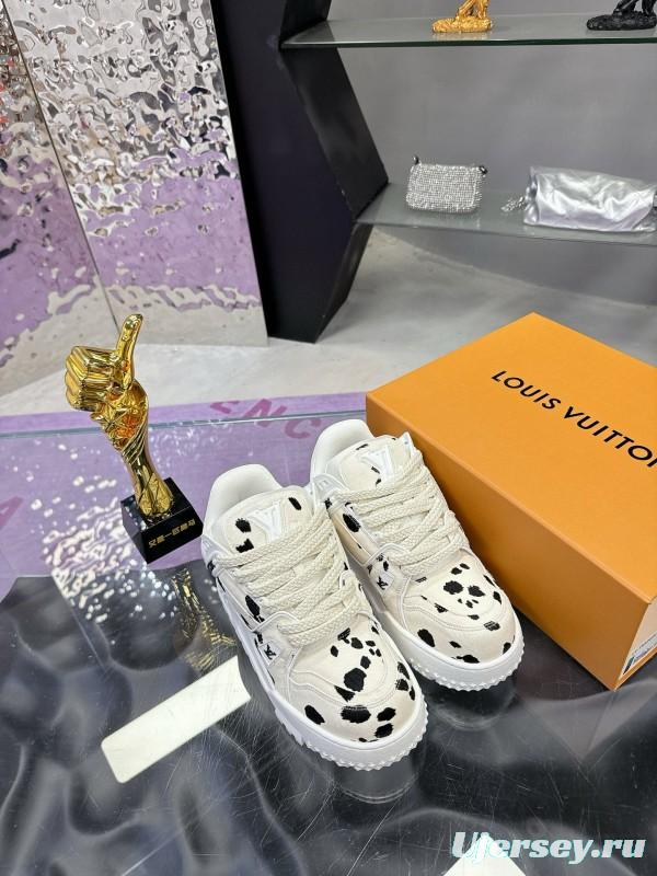 2024 Women Louis Vuitton White Black Leather Sneakers