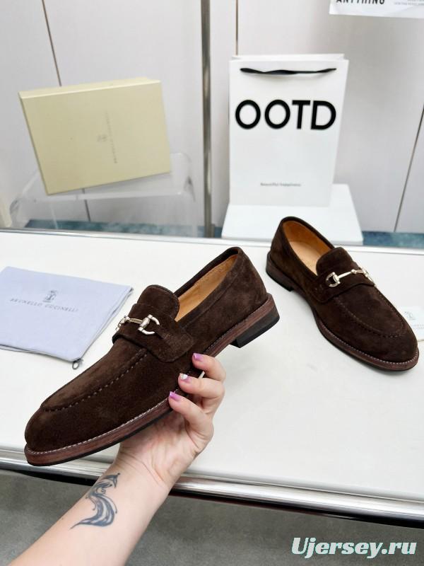 2024 Men Brunello Cucinelli Brown Suede Leather Loafers