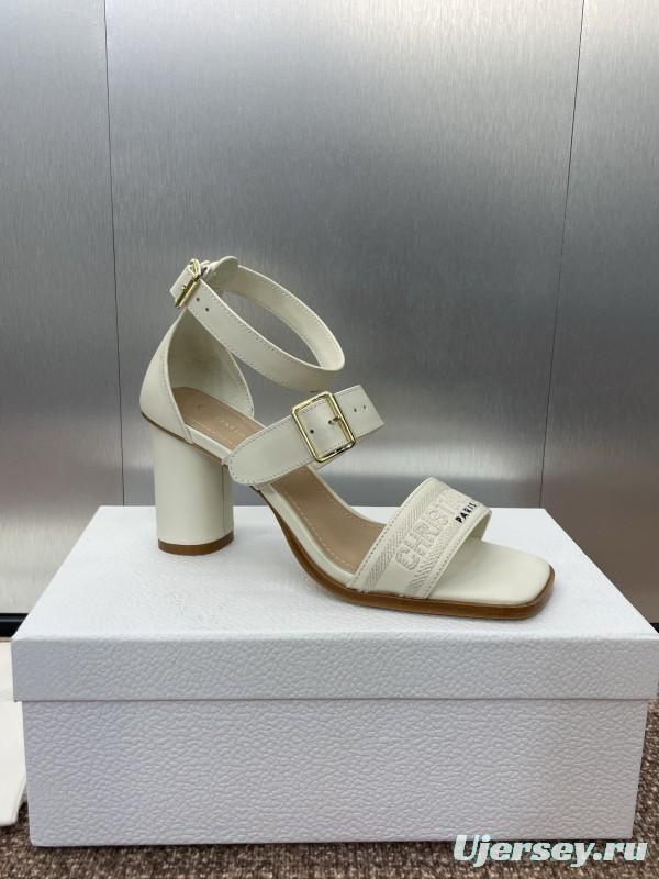 2025 Women Dior White Calfskin Leather Sandals Ankle Strap