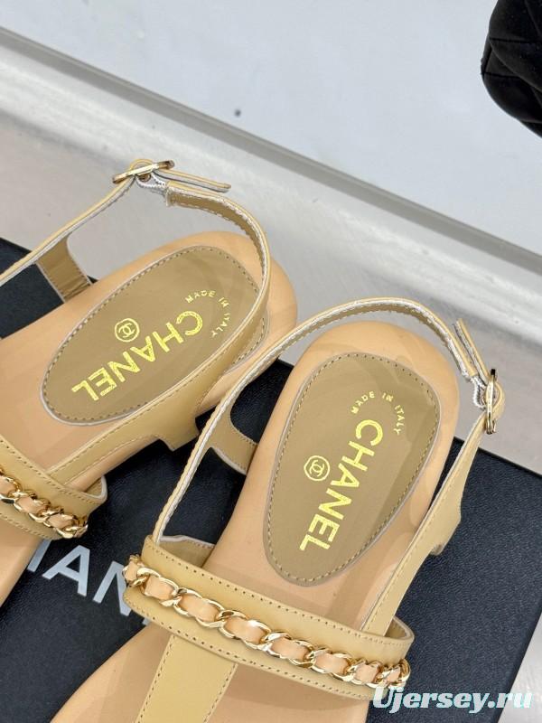 2025 Women Chanel Apricot Leather Sandals KFY00250