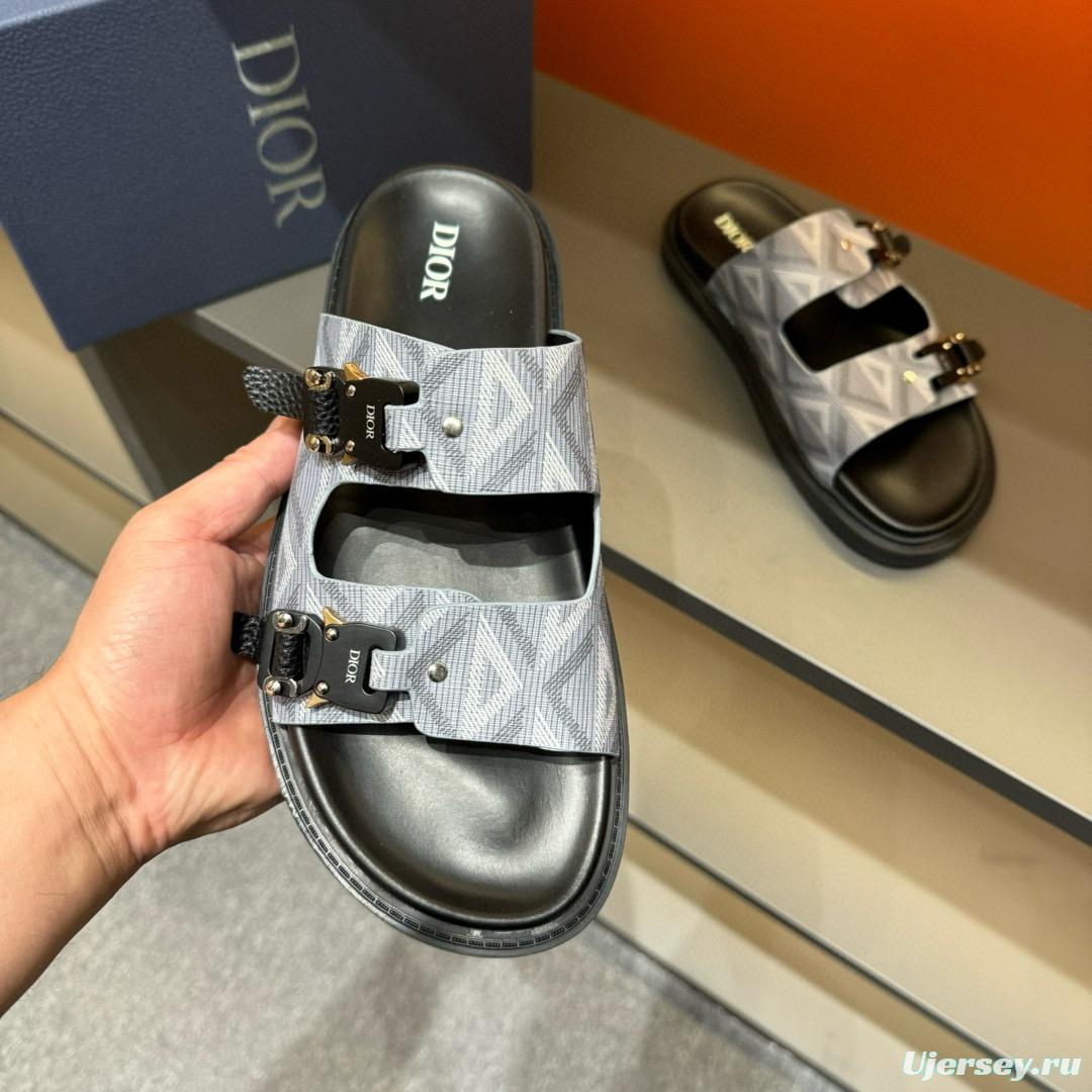 2024 Men Dior Grey Canvas Leather Sandals Buckle