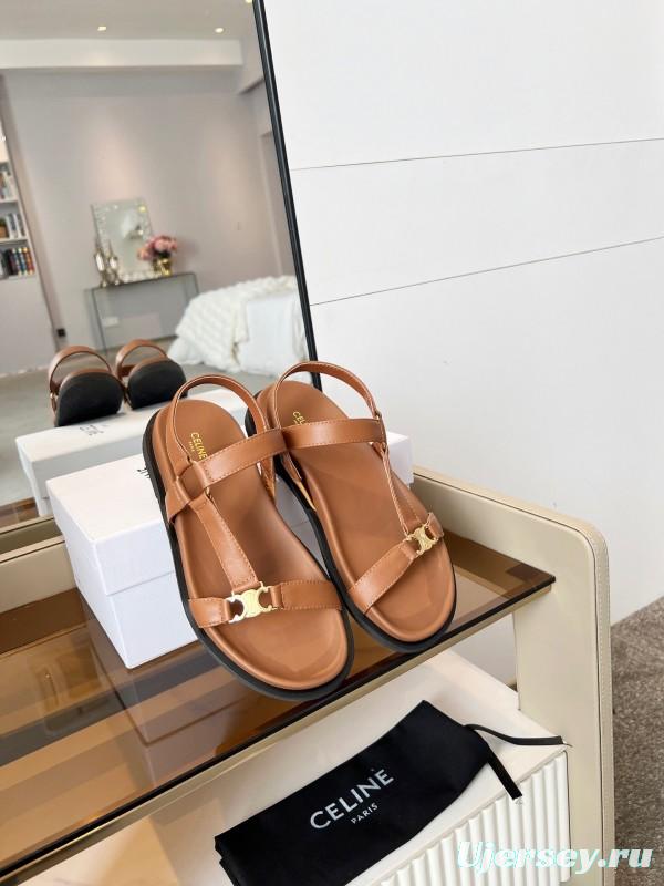 2025 Women Celine Brown Leather Sandals LY00220