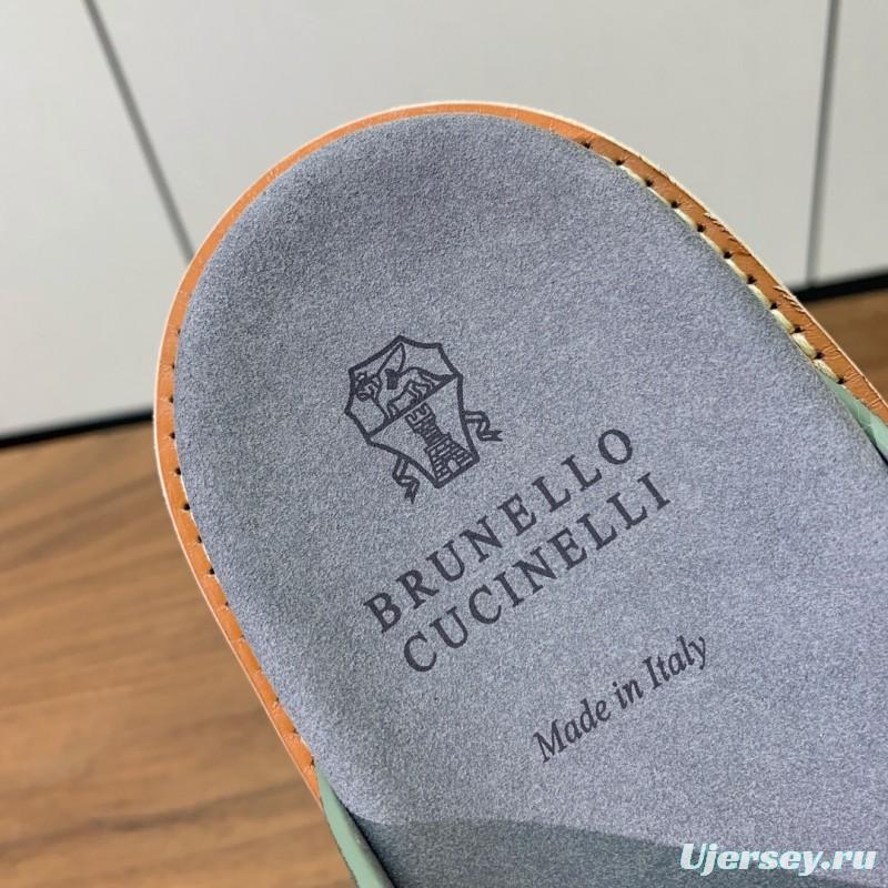 2025 Unisex Brunello Cucinelli Green Suede Leather Slippers KFY00250