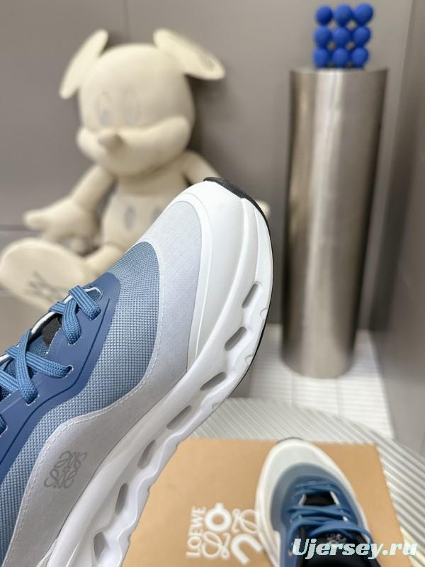 2025 Unisex Loewe Blue Grey White Leather Mesh Sneakers