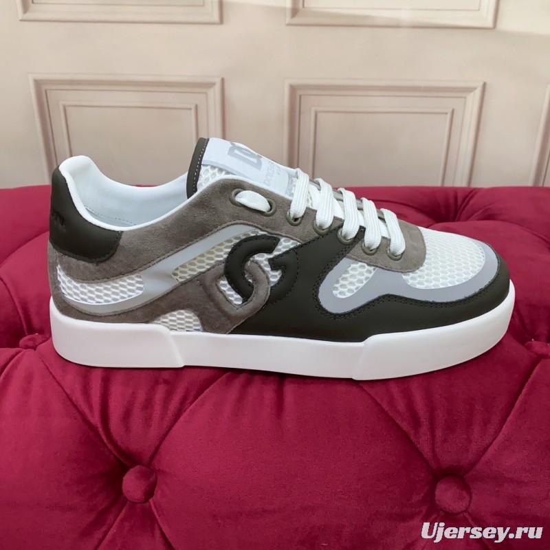 2025 Unisex Dolce & Gabbana White Grey Black Leather Mesh Sneakers
