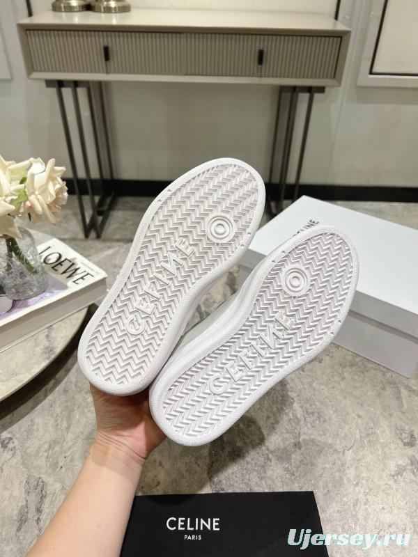 2025 Women Celine White Leather Casual Sneakers