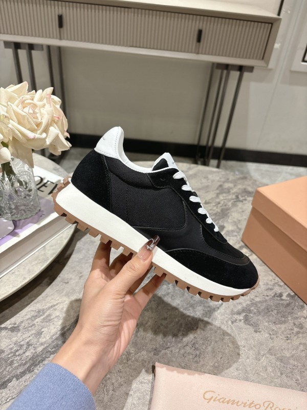 2025 Women Gianvito Rossi Black White Leather Mesh Sneakers