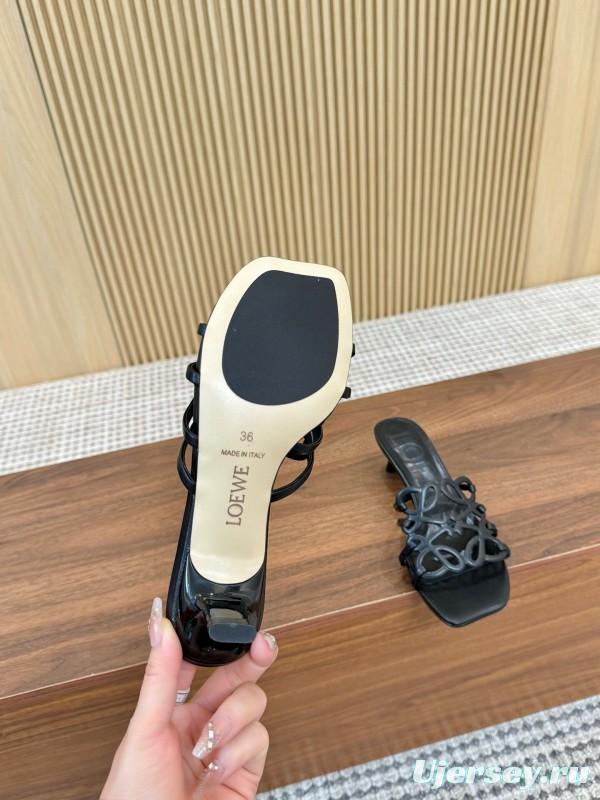 2025 Women Loewe Black Leather Heels LY00250