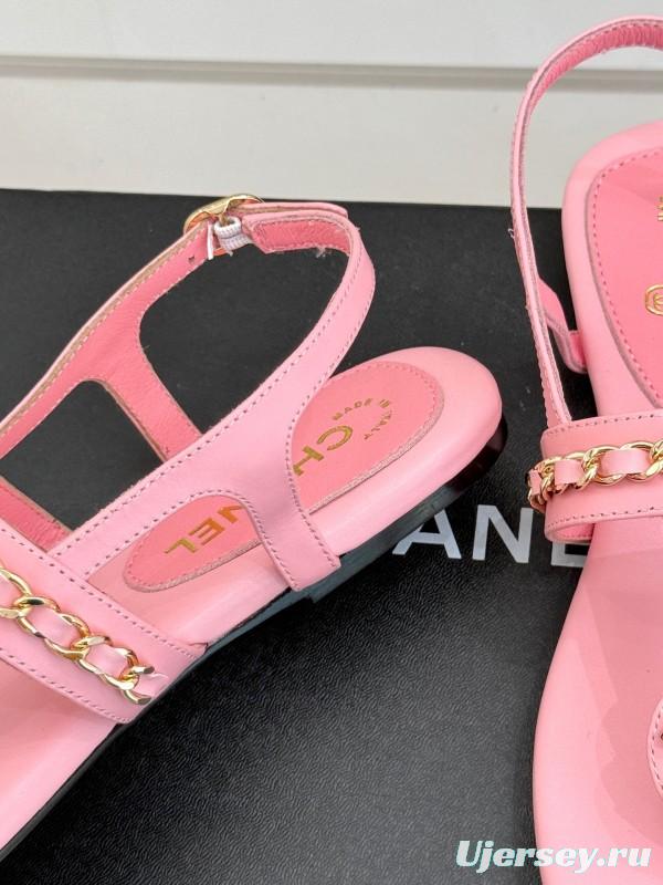 2025 Women Chanel Pink Lambskin Sandals CC Logo KFY00250