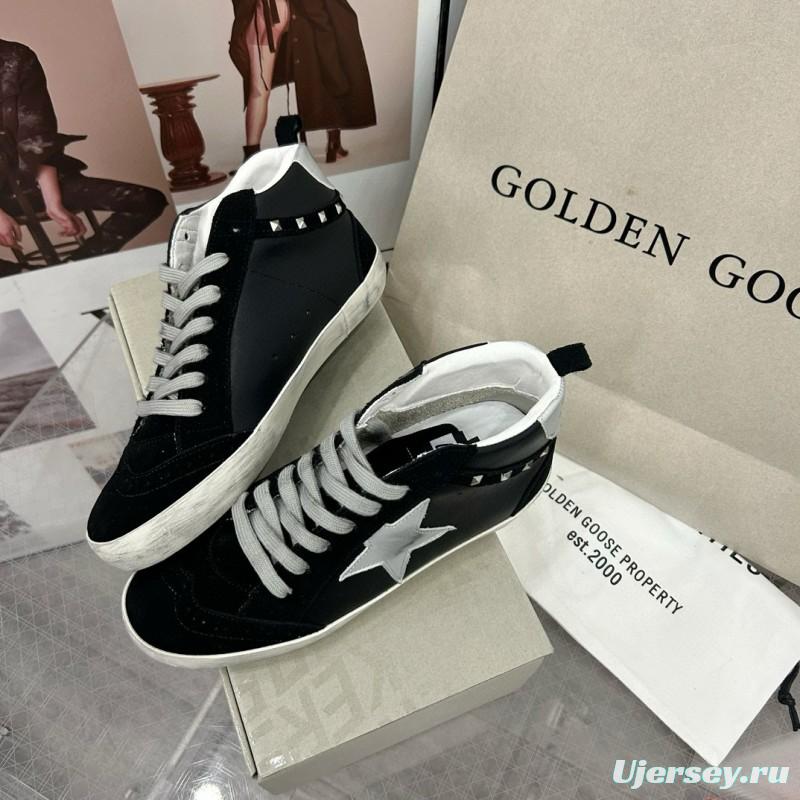 2024 Women GGDB Black White Suede Leather High Top Sneakers MJ00300