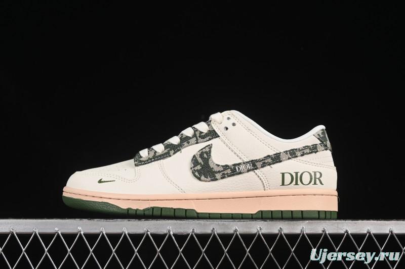 Nike SB Dunk Low Dior Collaboration Camouflage Green Swoosh Anniversary High-End Custom Low-Top Casual Skate Shoes - FC1688-226