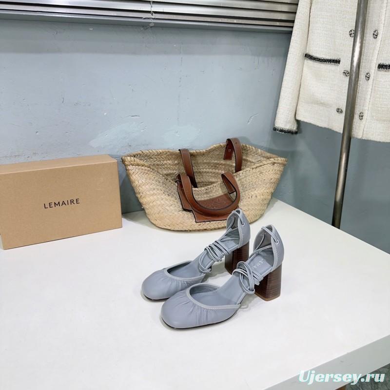 2025 Women LEMAIRE Grey Leather Mary Jane Block Heel KFY00300