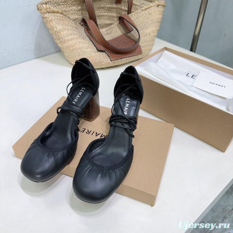 2025 Women LEMAIRE Black Leather Mary Jane Block Heel KFY00300