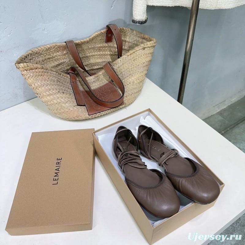 2025 Women LEMAIRE Brown Leather Ballet Flats