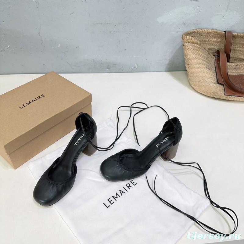 2025 Women LEMAIRE Black Leather Mary Jane Block Heel KFY00300