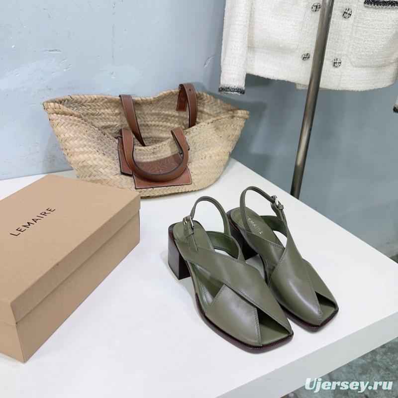 2025 Women Lemaire Green Leather Heeled Sandals KFY00310