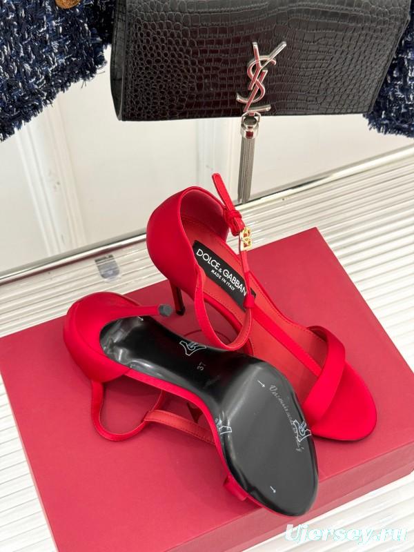 2025 Women Dolce & Gabbana Red Leather High Heel Sandals KFY00300