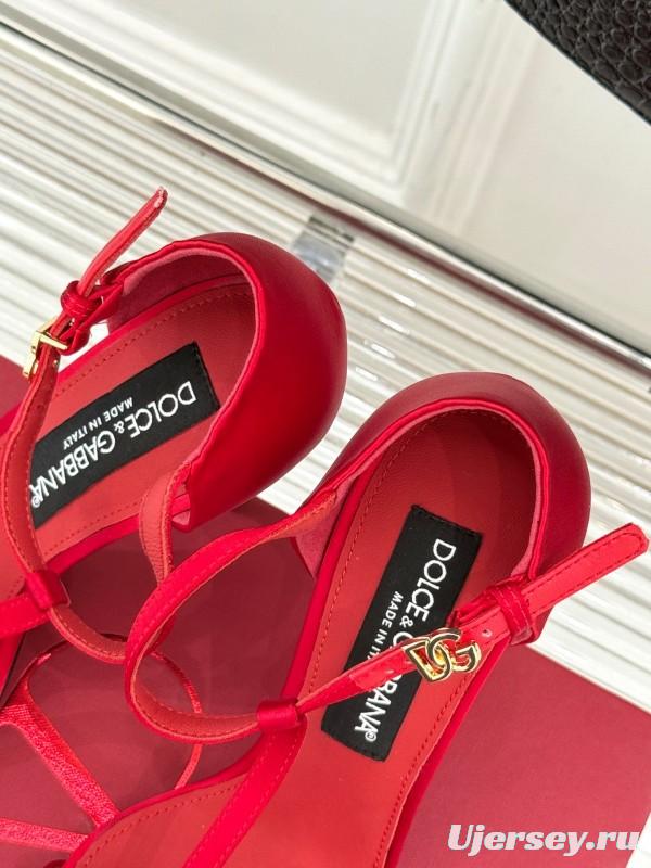 2025 Women Dolce & Gabbana Red Leather High Heel Sandals KFY00300