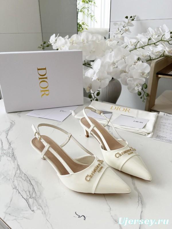 2025 Women Dior Ivory Leather Slingback High Heels KFY00310