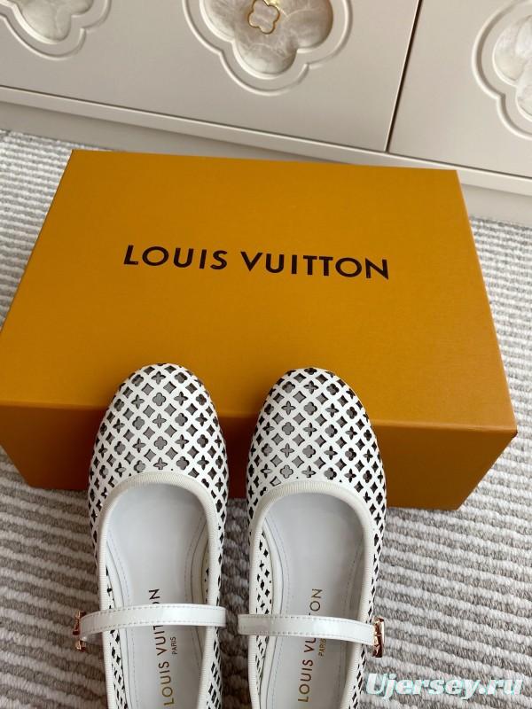 2025 Women Louis Vuitton White Leather Mary Jane Perforated KFY00310