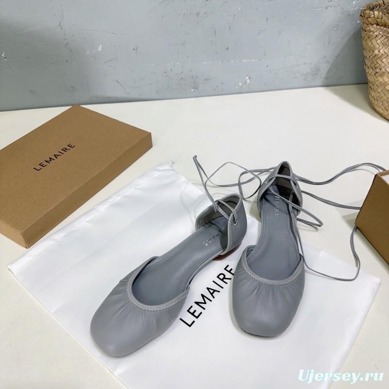 2025 Women LEMAIRE Light Grey Leather Ballet Flats