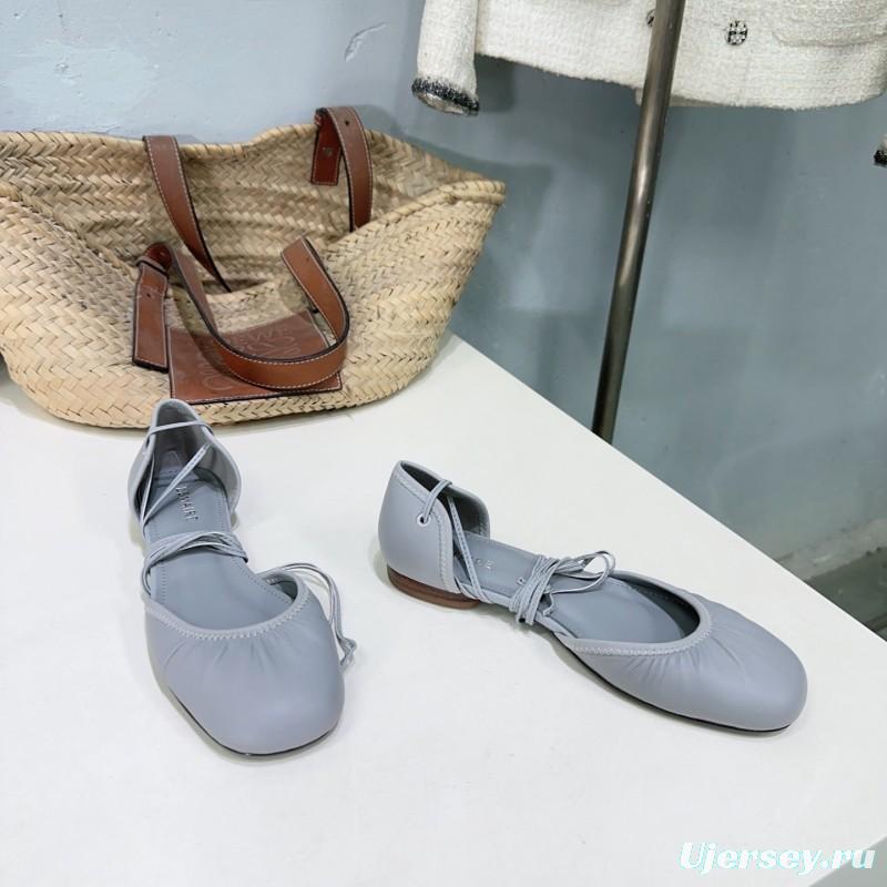 2025 Women LEMAIRE Light Grey Leather Ballet Flats