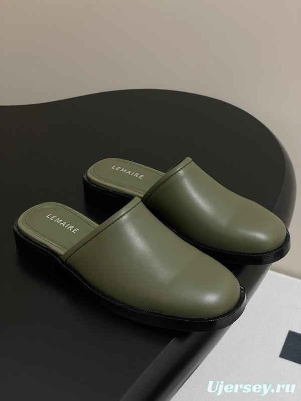 2025 Slippers Lemaire Green Leather Slippers KFY00310