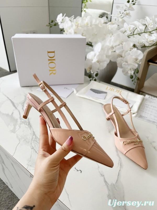 2025 Women Dior Beige Patent Leather Slingback Heels KFY00310
