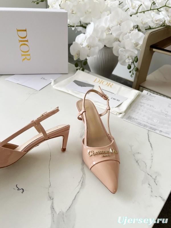 2025 Women Dior Beige Patent Leather Slingback Heels KFY00310