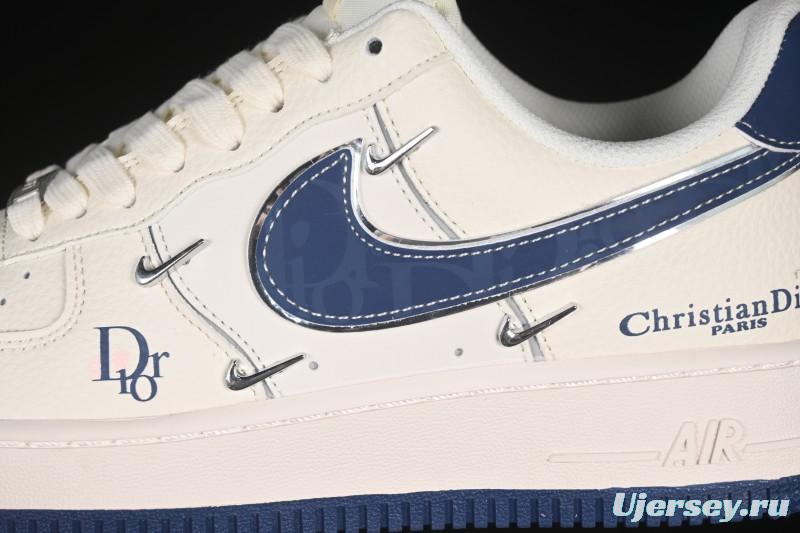 Nike Air Force 1 '07 Low Dior Collaboration Blue Four Small Silver Swoosh Casual Sneakers - XS2869-001