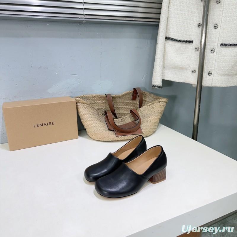 2025 Women LEMAIRE Black Leather Block Heel Shoes