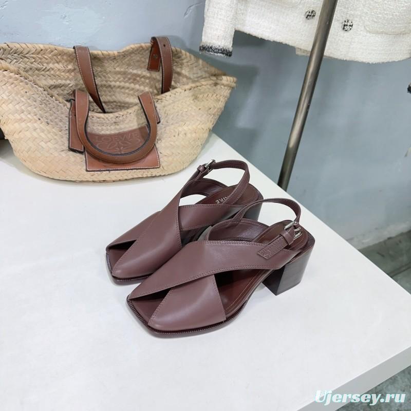 2025 Women Lemaire Brown Leather Heeled Sandals