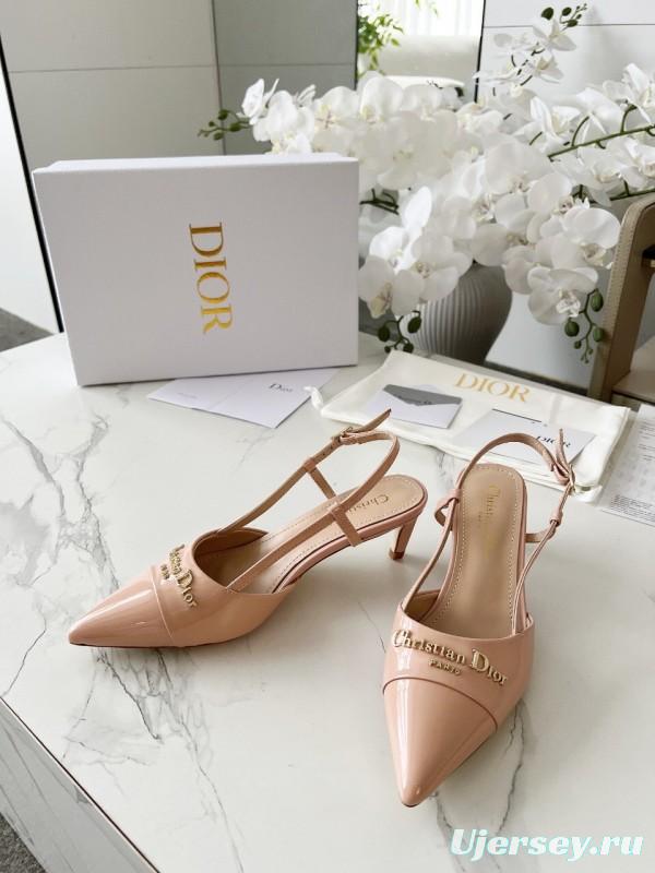 2025 Women Dior Beige Patent Leather Slingback Heels KFY00310