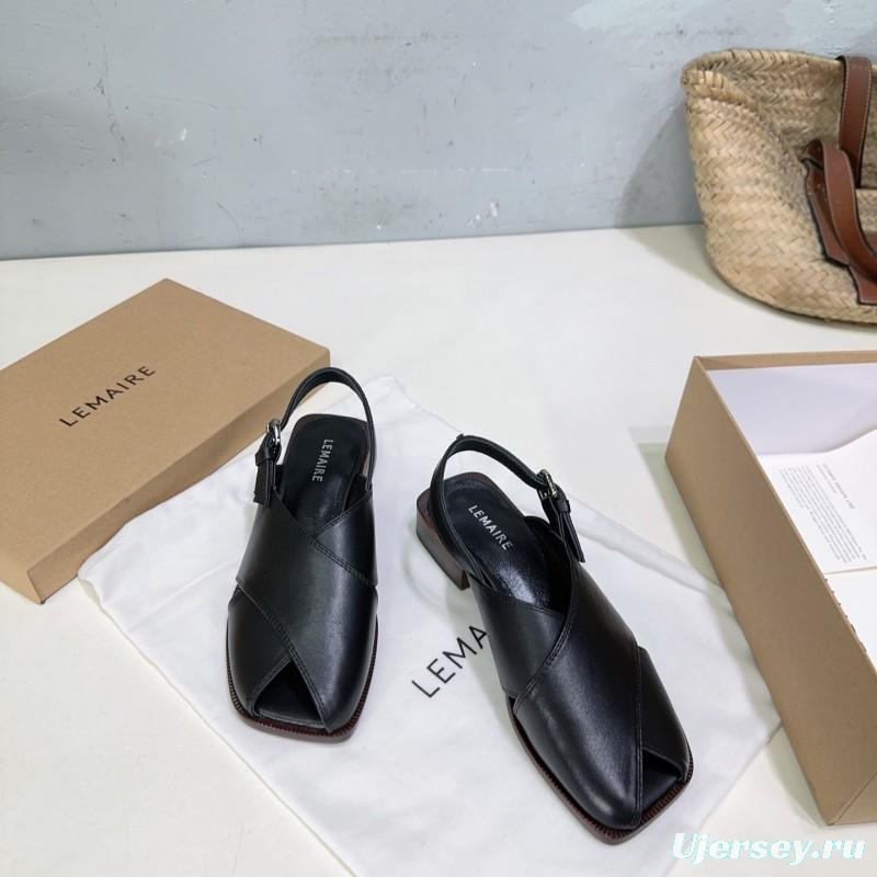 2025 Women Lemaire Black Leather Sandals KFY00310