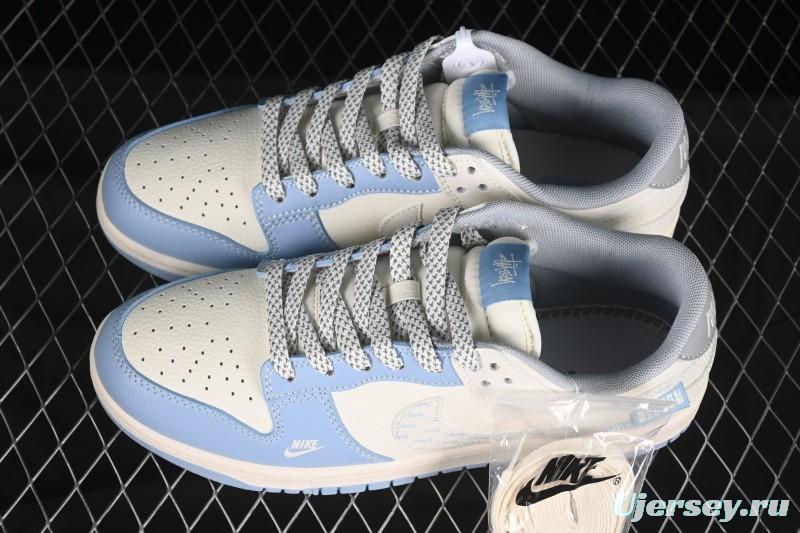 Nike SB Dunk Low Stussy Collaboration University Blue Floral Swoosh Anniversary Custom Low-Top Casual Skate Shoes - XS6089-591