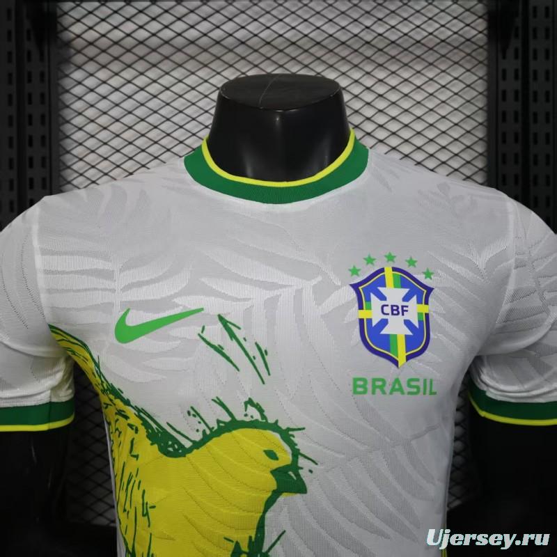 Player Version 2025 Brazil White with Rooster Print Jersey