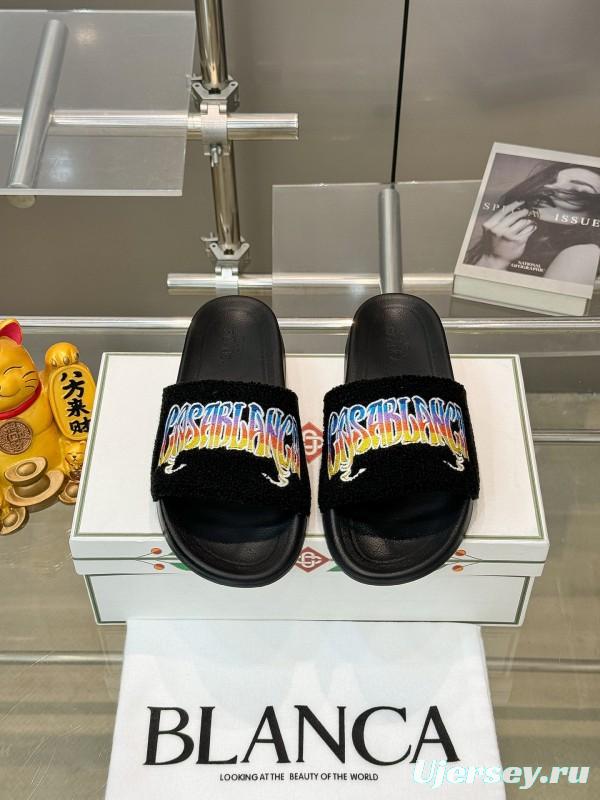 2025 Men CASA BLANCA Black Embroidery Slippers Original Embroidery KFY00160