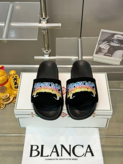 2025 Men CASA BLANCA Black Embroidery Slippers Original Embroidery KFY00160