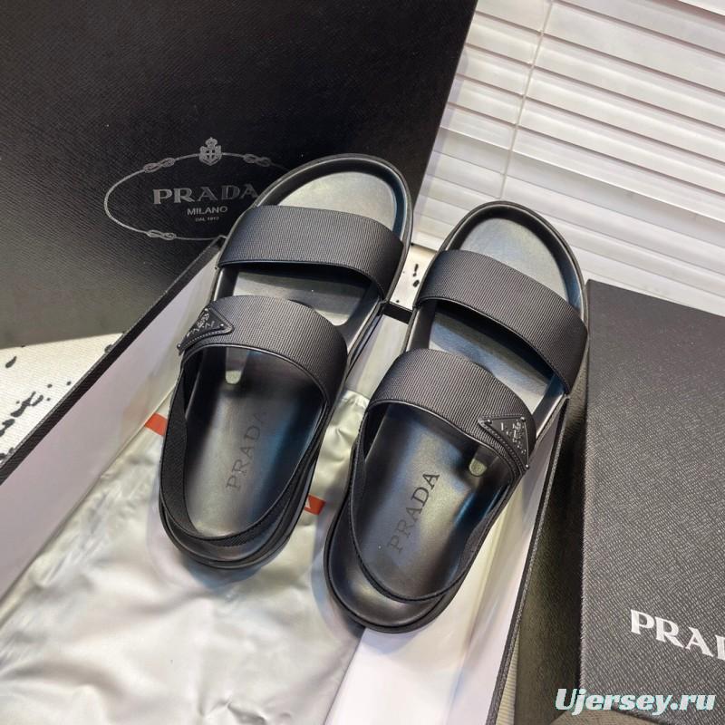 2025 Men Prada Black Fabric Sandals Original Sole KFY00230