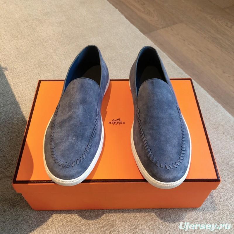 2025 Unisex Hermes Blue Suede Plimsolls AS00380