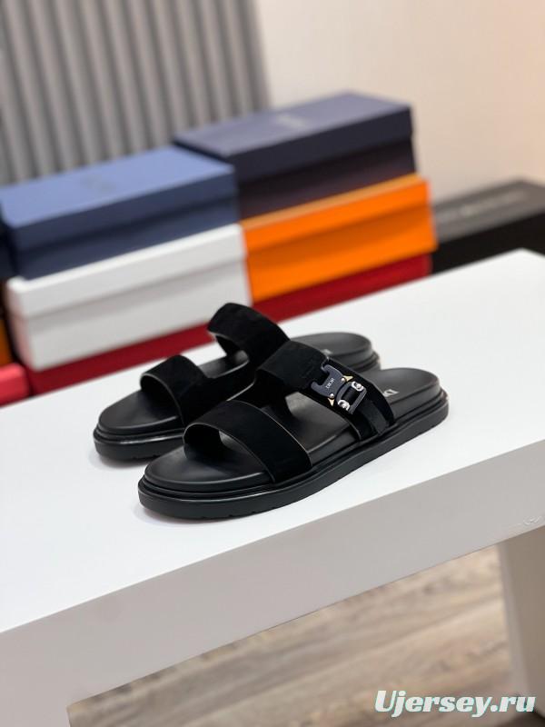 2025 Men Dior Black Leather Slippers AS00190