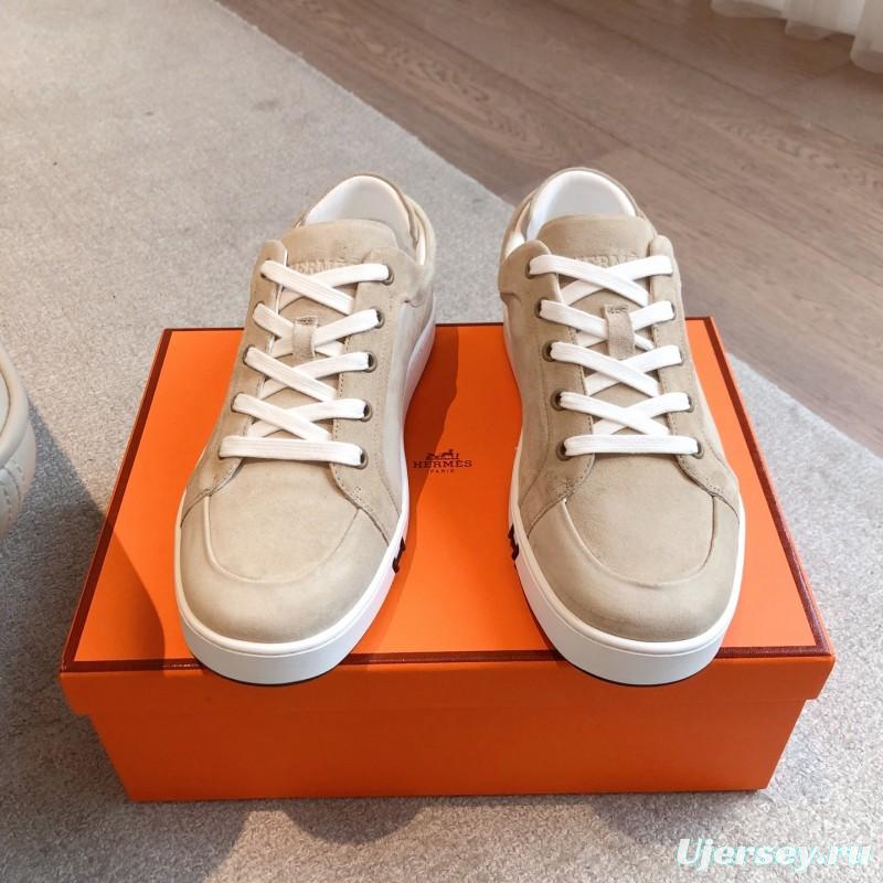2025 Unisex H Beige White Suede Leather Sneakers AS00380